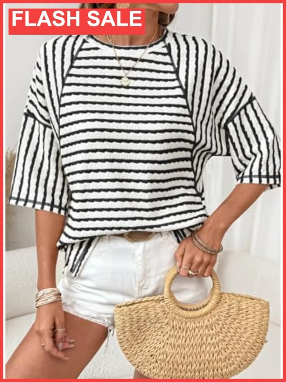 Oversized Striped Color Block Short Sleeve Crewneck Tee